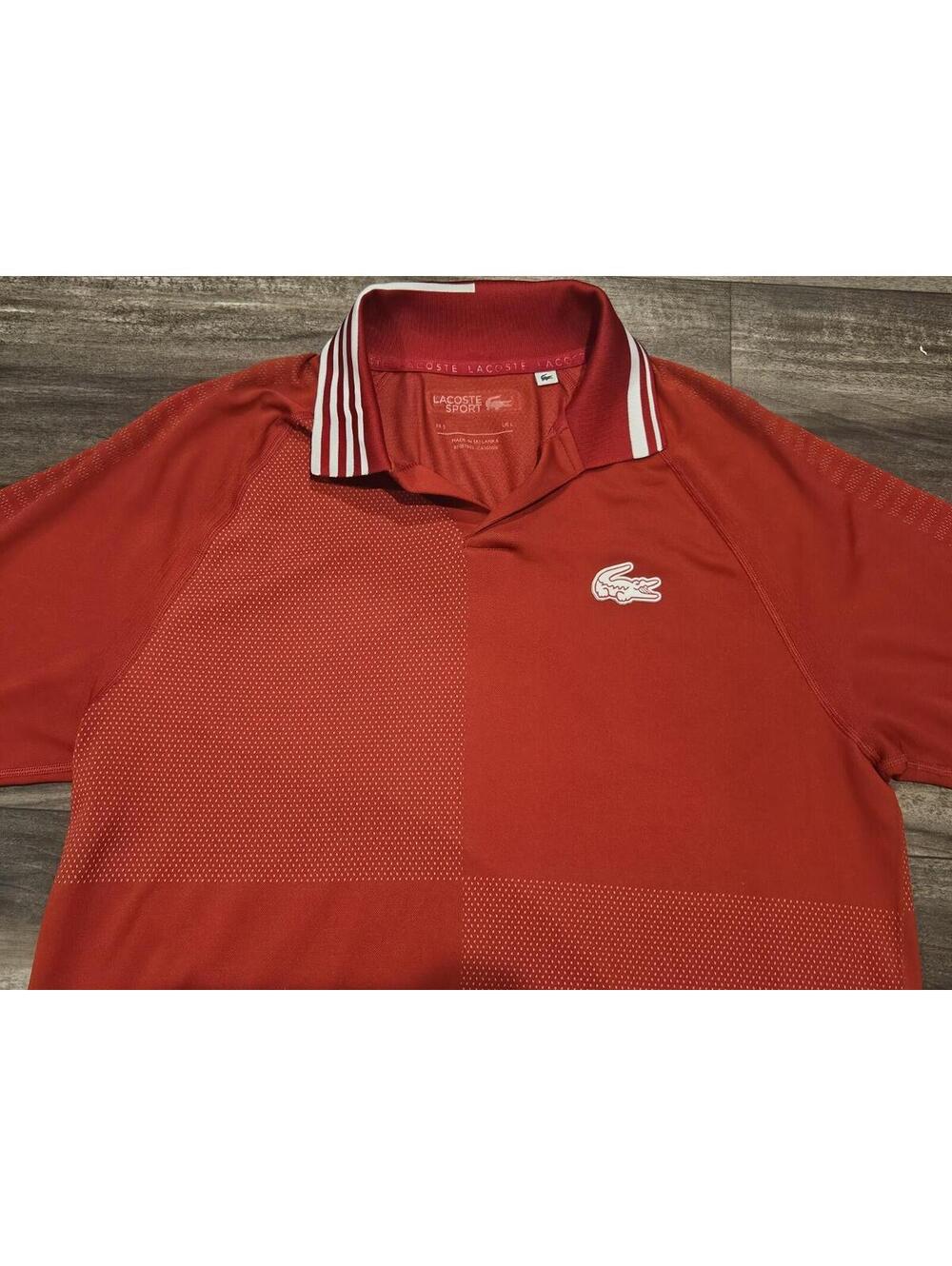 Lacoste Color  Red White Sport Men's Polo Short Sleeve Shirt Size L
